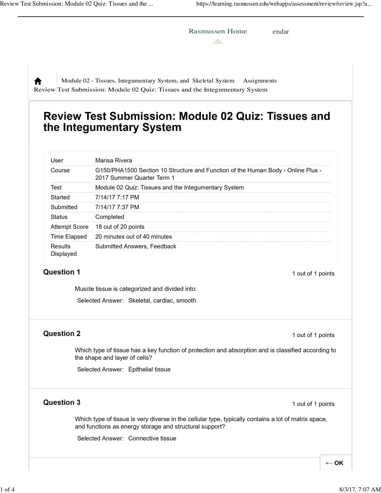 Preview of Rasmussen College - G150/PHA 1500 Section 10 Structure and Function of the Human Body – On